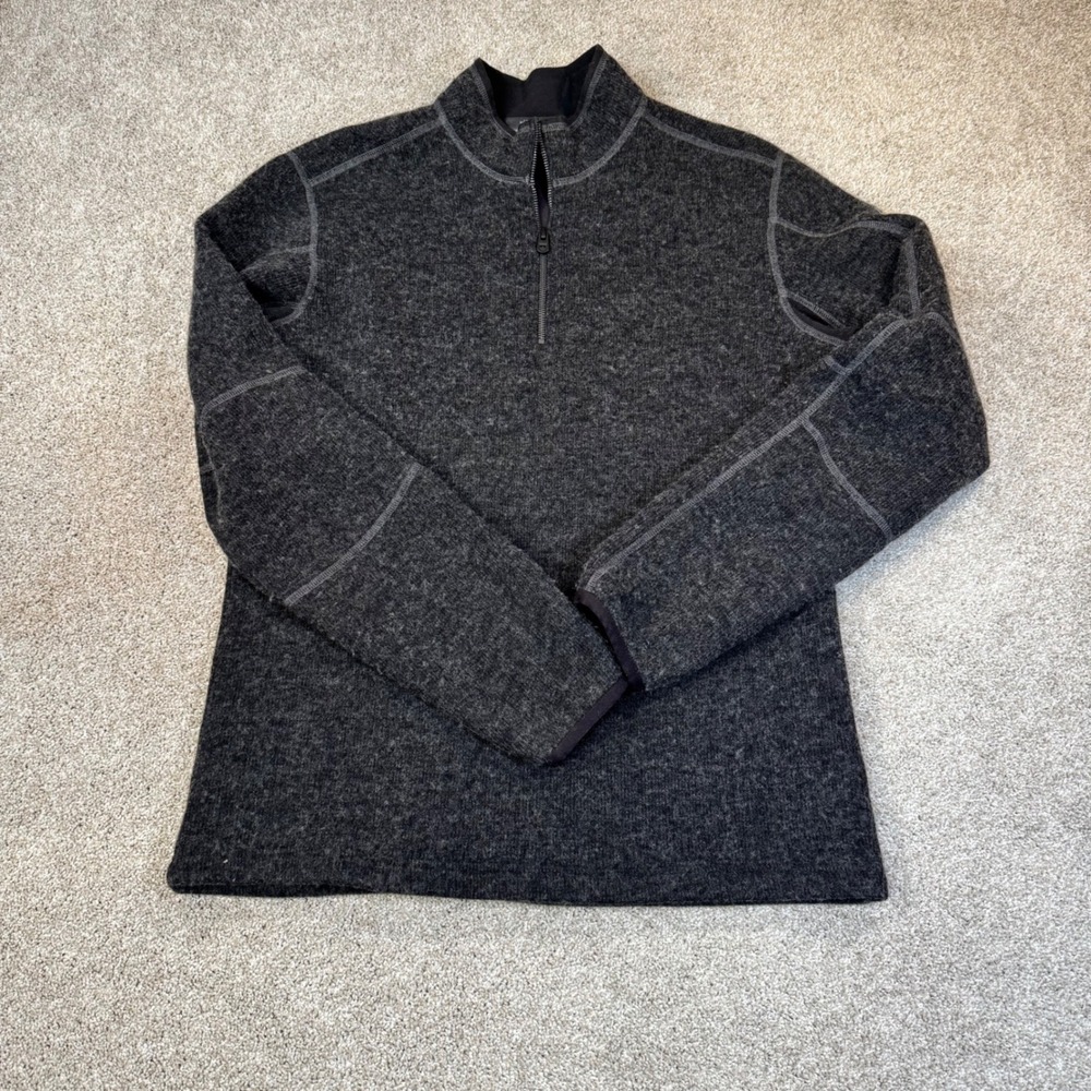 KUHL ThermoKore Mens Medium Charcoal Gray Wool Blend 1/4 Zip Pullover Sweater
